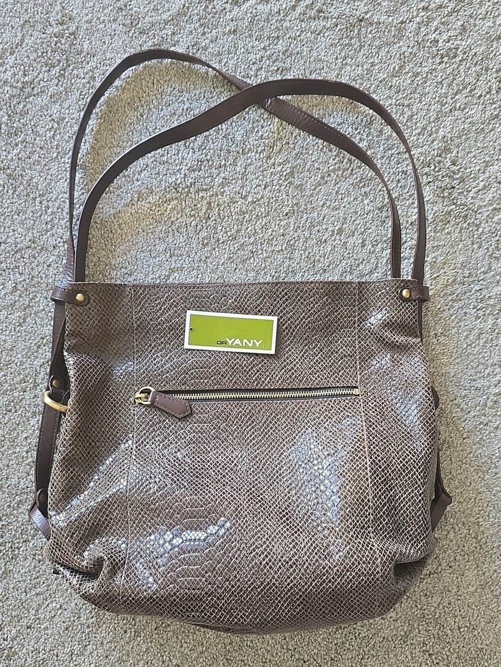 orYANY Brown Textured Shoulder Tote with Gold Hardware